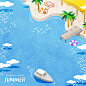 海边快艇 淡彩手绘 清凉夏日 夏季插图插画设计PSD tid079t001118