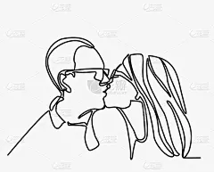 接吻情侣的矢量连续线画。男人亲吻女人。