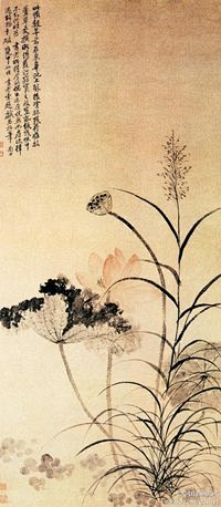 清 恽寿平《荷花芦草图》--- 此画描绘...