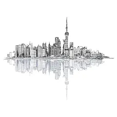 黑白手绘中国上海外滩矢量背景