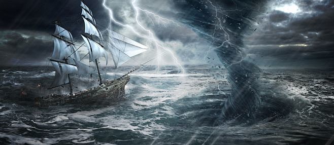 大气暴风雨大海雷电帆船旋涡雨乌云闪电图库png图片花瓣图片素材背景