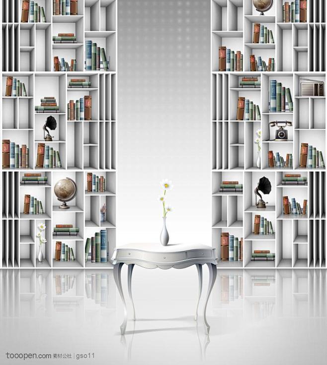 室内效果图-放满书的书架