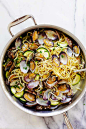 Spaghetti with Clams and Zucchini - easy spaghetti pasta with clams and zucchini, white wine, olive oil, butter and garlic. This restaurant quality weeknight dinner takes only 5 key ingredients and ready in 20 mins | rasamalaysia.com