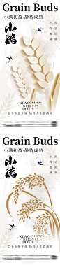 【素材能量站】海报 房地产 二十四节气 小满 小麦 水稻 麦穗 稻谷 燕子 新中式 简约 高级 意境|1041392 