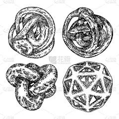 一套装饰球在手绘风格。抽象的魔术球或神秘的球洞，3d打印球水晶。向量。