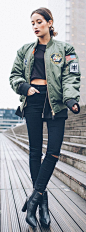 Army Green Patched Bomber Jacket women with style streetwear