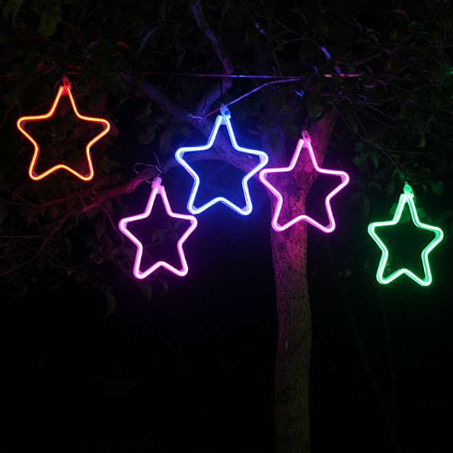 led五角星装饰灯新年户外防水挂树上的彩...