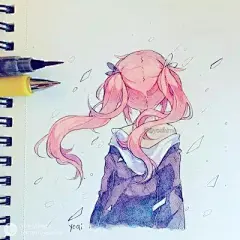 马克笔 动漫 手绘 少女 头像 壁纸 黑白 插…-堆