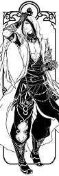 美しい男の白黒線のドラフト
