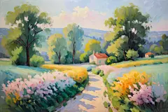 公园艺术设计自然绘画田园花园油画插画图片