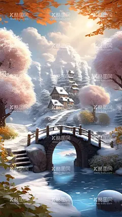 山中雪影  - 源文件下载【酷图网】城堡,白雪,大雪,雪地,蜿蜒的小路,栏杆,扶手白朵,天空,手机壁纸