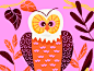 Mr. Owl trees nature birds kind of cross eyed pink owl illustration
