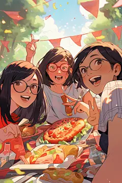 夏日聚会漫画风暑假插画