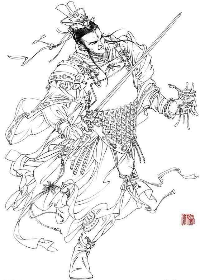 张旺插画十大妖仙之二郎白描线稿