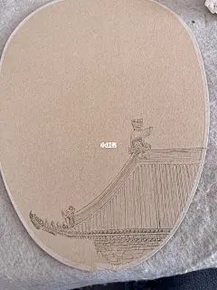 手绘团扇 瑞鹤图局部