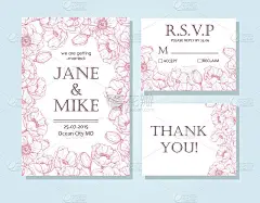 复古优雅的婚礼邀请卡模板设置与海葵