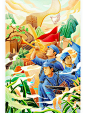国潮风八一建军节插画长城号角