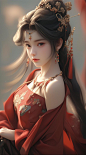 ai绘画（古风）（红衣）咒语分享:  anime chinese woman in red dress and hair, in the style of dark white and dark amber, anime aesthetic, edo art, golden light, smooth brushwork, close up, digital art techniques  --niji 5  --ar 9:16#ai绘画生成 #二次元原创 #原创古风计划 #红衣古装 #国风古韵