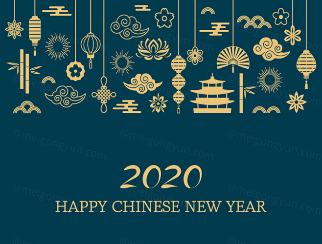 2021中国牛年新年快乐东方传统风格横幅...