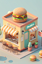 AI数字艺术美食店铺汉堡店小场景模型-众图网