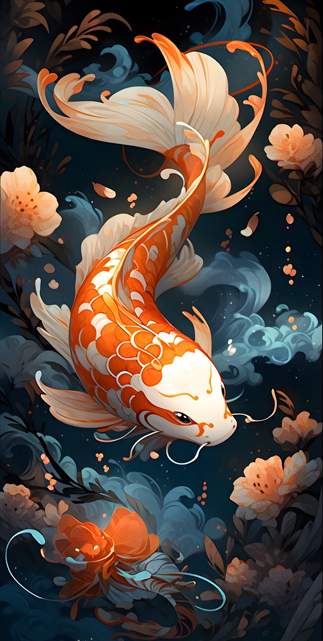 喜庆中式国潮中国风锦鲤插画数字艺术-花瓣网