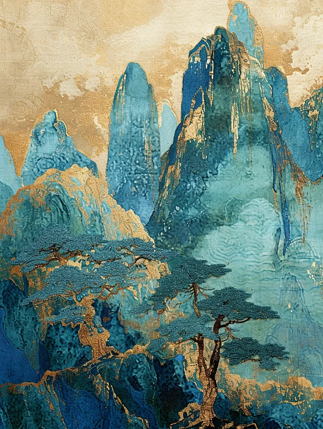 鎏金山水画海报-花瓣网