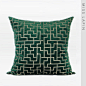 新中式/样板房绒面靠包靠垫抱枕/深绿色祖母绿几何图案绣花方枕