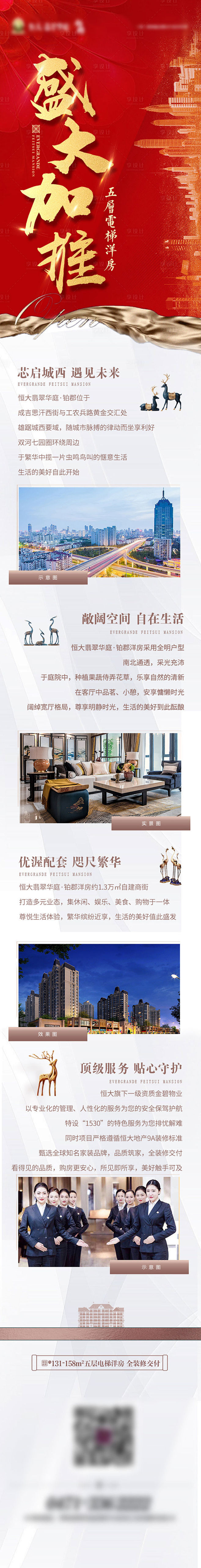 地产盛大加推海报长图红色色PSD广告设计...