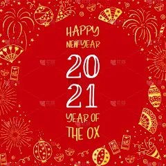 可爱的手绘中国新年的设计与烟花，灯笼，硬币，风扇-伟大的邀请，横幅，墙纸，封面图像
