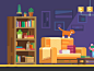 Cat Carnage, Three AM. utensil appliance furniture cute pet disaster mess illustration icon costruct home cat
