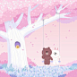 LINE FRIENDS_Official (@linefriends) on Instagram: “Hold tight, you lovebirds!  #Watchout #BROWN #CONY #SALLY #imwatchingyou #cherryblossom”