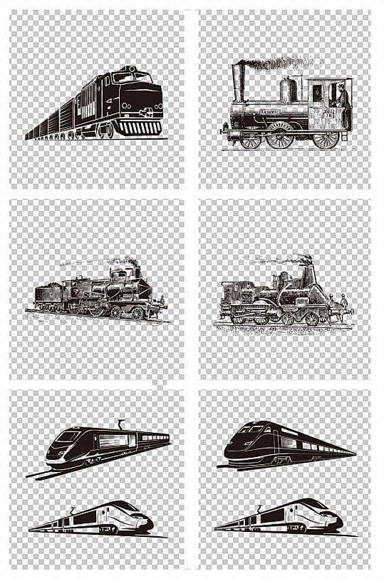 黑白剪影手绘火车-众图网