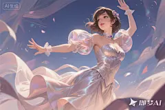 jimeng-2025-10-16-4072-游戏cg插画，泡泡袖少女，动作舒展，丝绸礼群