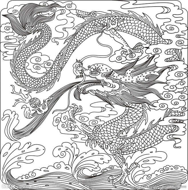 雕刻龙王吐水矢量图案