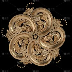 3d 组的古代的黄金装饰品上一个黑色的背景