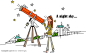 韩国矢量时尚简笔插画 用望远镜看星空的女孩