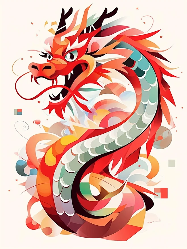 2024年中国龙IP年画／卡通抽象拼贴插画-花瓣网