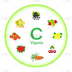矢量插图的一套水果和蔬菜含有维生素C。
