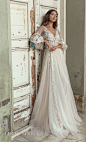 luce sposa s2021 istanbul bridal long bishop sleeves v neck heavily embellished bodice romantic soft a  line wedding dress v back sweep train (briella) mv