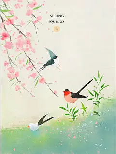 淡绿淡粉春天燕子风景 (6)