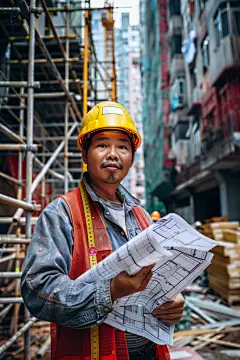 文明施工施工现场人物肖像摄影图片