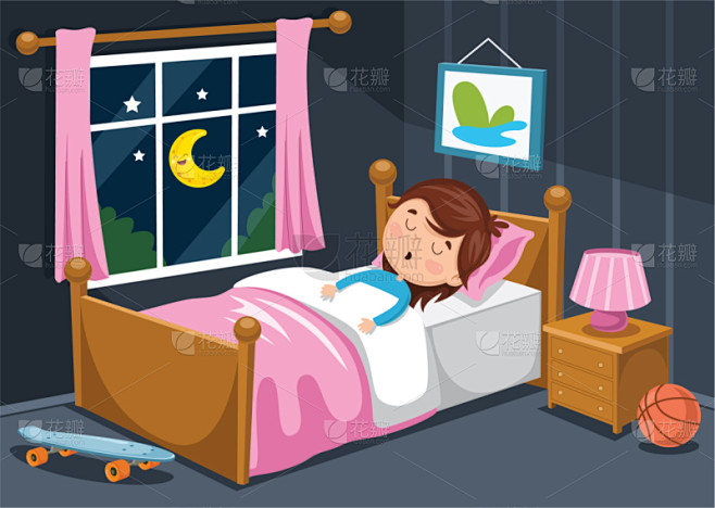 儿童,男孩,就寝时间,夜晚,房屋,图像,小的,矢量,窗户,睡觉
