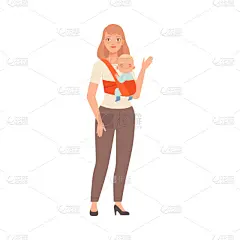 婴儿,矢量,袋鼠,人物插画,女孩,拿着,马尾辫,儿童,头发,家庭