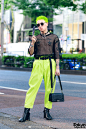 #原宿街拍# Neon Harajuku Street Style w/ H&M Mesh Top, Vintage Pants, Maison Margiela Tabi Boots, Chanel & Louis Vuitton O网页链接 ​​​​