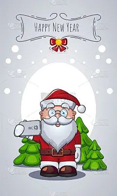 矢量卡通人物圣诞老人作为圣诞贺卡与祝贺。新年祝福语横幅。