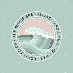 浪与海用圆铭文。一个手绘向量。用于印在t恤、海报及其他用途。