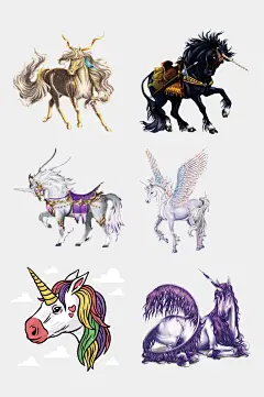 炫彩水彩卡通梦幻独角兽免抠素材