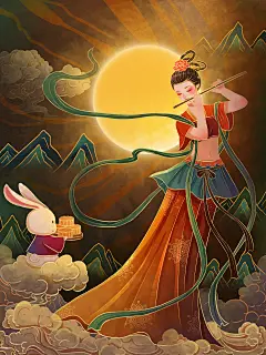 国潮风人物插画传统节日中秋节创意插画