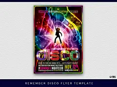 REMEMBER DISCO FLYER TEMPLATE:

- 1 Photoshop PSD file, 1 help file.
- A4 size (21×29.7 cm) or (8.3×11.7 inch) with bleed (21.6×30.3 cm) or (8.5×11.9 inch).
- Print Ready (CMYK, 300 DPI, bleed).
- Layers are labeled, color coded and organized in groups fo