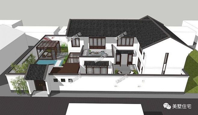精美绝伦的新中式农村别墅，带雅致庭院设计...